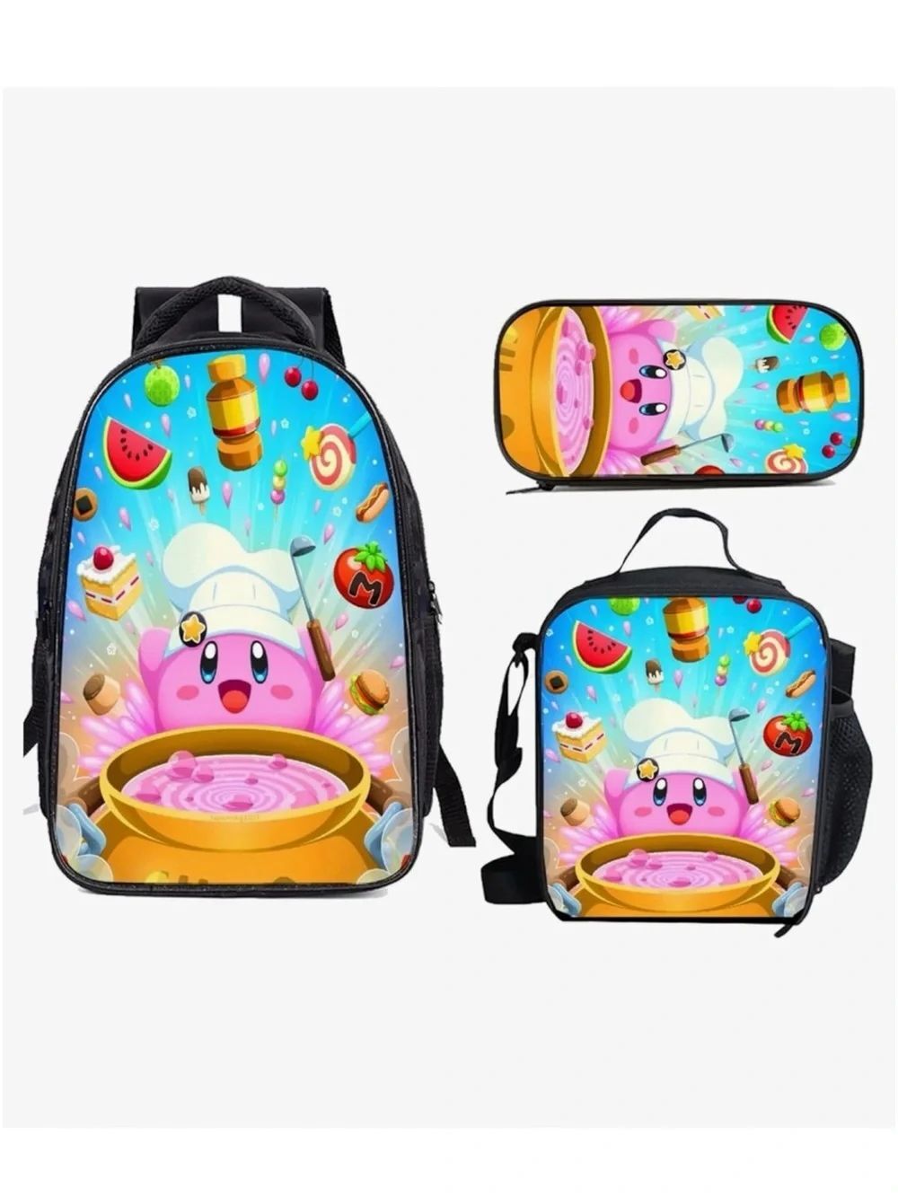 3 Pieces Kirby Backpack Lunch bag And Pencil Case